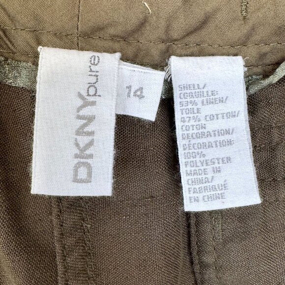 Vintage Y2K DKNY Pure Linen Blend Green Embroidered Straight Leg Utility Pants - Picture 13 of 16